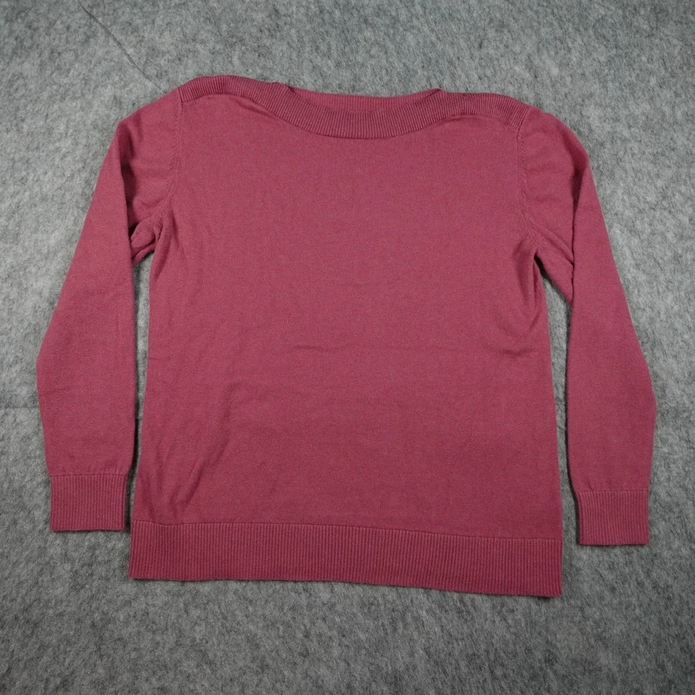 LL Bean Sweater Women Medium Pink Cotton Cashmere Boat Neck Ribbed Knit Pullover